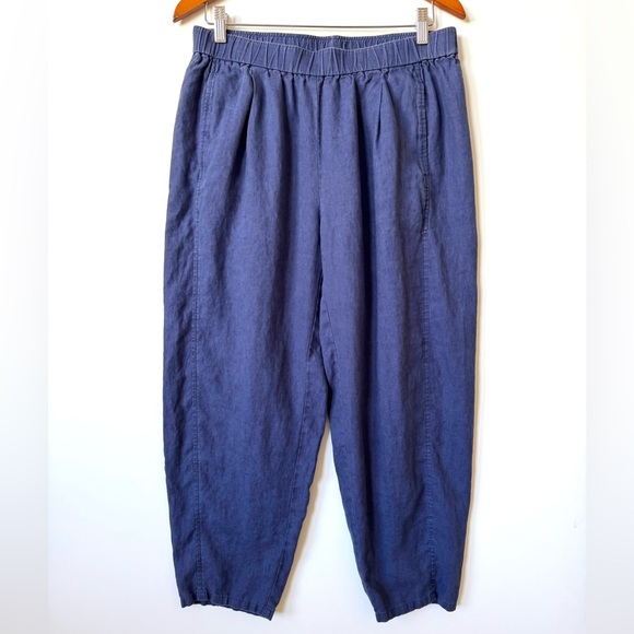 Eileen Fisher Blue Lantern Ankle Pants in Organic Linen - Picture 3 of 7